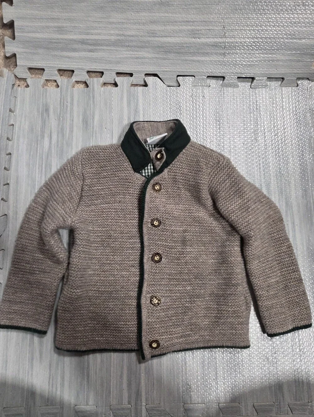 Isar Trachten - Boys German Knit Grey/oatmeal & green Sweater Size 104 4t